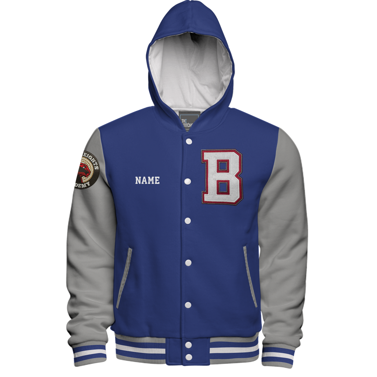 Hooded Cotton Fleece Varsity Jacket With Custom Printed Lining